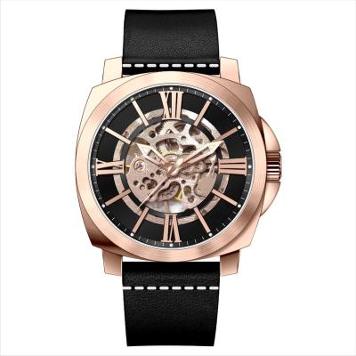 China Custom Automatic Mechanical Movt Watch Luxury Men Genuine Leather Strap Skeleton Watch Water Resistant for sale