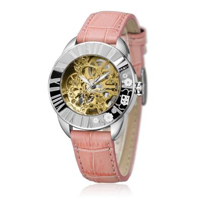 China Skeleton Automatic Genuine Leather Strap Ladies Water Resistant Private Label Watch Woman Automatic Watch for sale