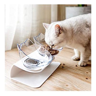 China Custom Shape Viable Transparent Plastic Dog Food Water Feeder Double Bowls Small Dog Accessories for sale