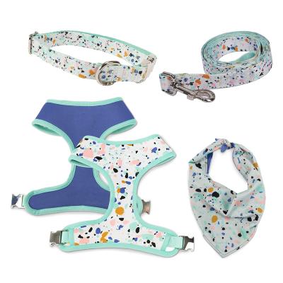 China Padded Success Custom Design 2 in 1 Custom Adjustable Reversible Dog Collar Neoprene Bow Leash Harness and Bandana Sets for sale