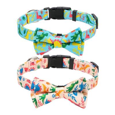 China Personalized Adjustable Dog Collar With Bow, Comfortable Soft Dog Collar Dog Inflatable Dinosaur Print Quick Release Collar for sale