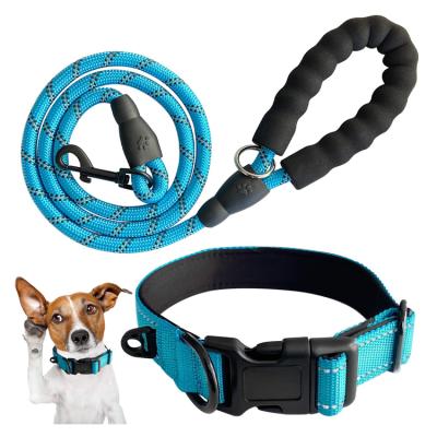 China Thoughtful Padded Nylon Dog Rope Leash With Foam Handle Adjustable Plastic Breathable Dog Collar for sale