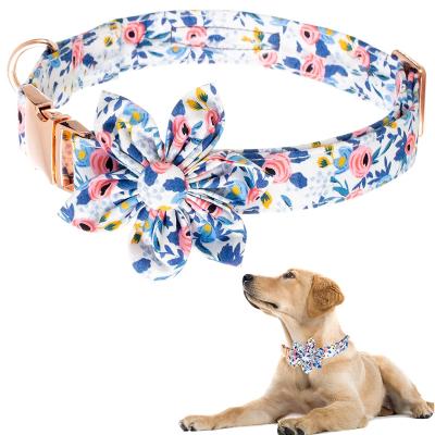 China Custom Personalized Logo Adjustable Cute Floral Dog Puppy Collar Flower Link Personalized Dog Collars With Bow Link for sale