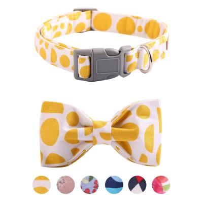 China Cotton Fabric Durable Adjustable Bowtie Dog Collar Printed DETACHED Pet Collar for Small Medium Large Dogs for sale