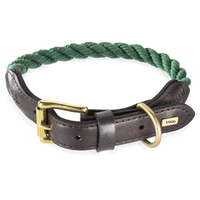 China New Design Cotton Rope Braided Collar Durable Personalized Leather Dog Collar For Training Walking On for sale