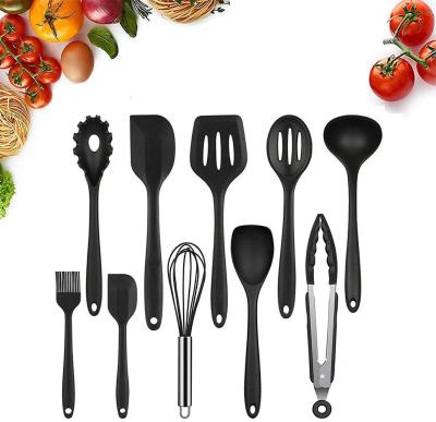 China 10 Pcs Silicone Cookware BPA Free Heat Resistant Pocket Viable Turner Spatula Spoon Tongs Whisk Silicone Slotted Turner Kitchen Utensils Set for sale