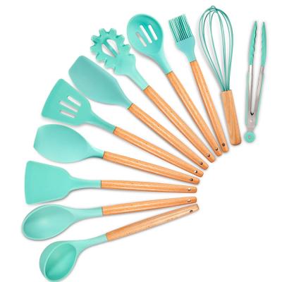 China Sustainable Kitchen Accessories Household Cookware Tool Cookware Set Wooden Handle Silicone Kitchenware for sale