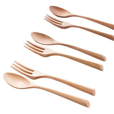 China Japan Style Factory Wholesale OEM/ODM Wood Spoon Fork Beech/Wenge/Acacia Custom Handmade Natural Wood Tableware Set High Grade for sale