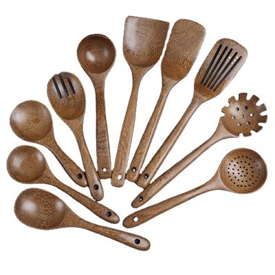 China 2021 Hot Selling Amazon Sustainable 10pcs/set High End Wenge Wooden Spatula Spoon Wooden Nonstick Cookware Sets Kitchen Utensils Tools for sale