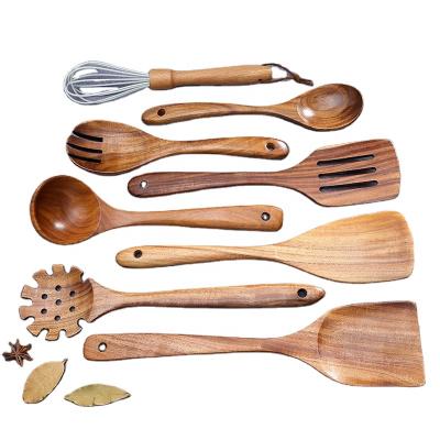 China Factory Wholesale Viable 9Pcs Set Home Handmade Acacia Wood Cookware Nonstick Heat Resistant Cooking Tools Restaurant Sets for sale