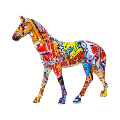 China Modern Animal Three-Dimensional Colorful Wooden Home Decor Europe Horse Stock Horse Statue for sale