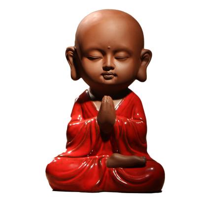 China Traditional Cute Monk Figurine Ceramic Mini Buddha Statue Religious Crafts Little Europe Craft Ceramic Pieces Monk Small Small for sale