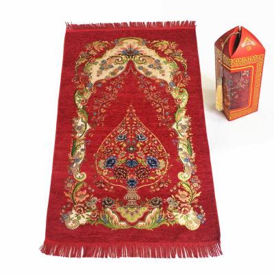 China Islamic Soft Foldable Muslim Chenille Print Turkey Prayer Mat Rug Gift Set For Travel Washable Muslim Kids With Backres for sale