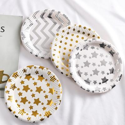 China Contemporary Wholesale Hot Stamping Paper Plate Dots Disposable Thickened Cake Cutlery Birthday Party Round Paper Plate for sale