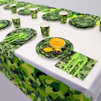 China Contemporary Disposable Spoon Tissue Fork Knife Dinner Plate Dinner Cup Disposable Theme Game Field Camouflage Decoration Birthday Party Decoration for sale