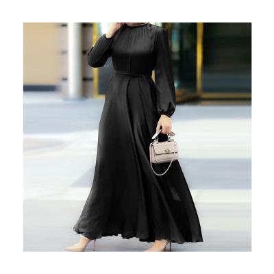 China Anti-pilling Best Selling Monsoon Silk Satin Black Kaftan Sleeve Modest Evening Party Dress Dubai Women Abaya Muslim Dresses for sale