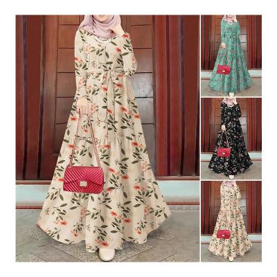 China Anti-pilling Custom Design Musulmana Elegant Flower Fancy Women's Long Sleeves Muslim Dress Abaya Dubai for sale