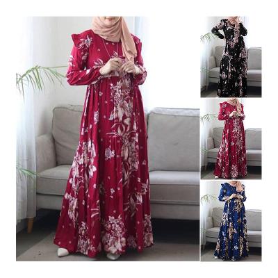 China Anti-pilling Floral Chiffon Pleated Women's Printed Casual Khimar Hijab With Abaya Muslim Dress for sale