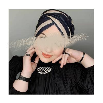 China Simple solid color Wholesale Muslim Fashion Turban Beanie Hat Ready To Wear Two Tone Turban Scarf Turkey Malaysia Women Abaya Hijab For Islamic for sale