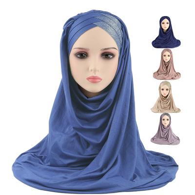 China Simple solid color Milk Silk Sequin Patchwork Viscose Scarf Hat Under Scarf Inner Cap Malaysia Muslim Hijab for sale