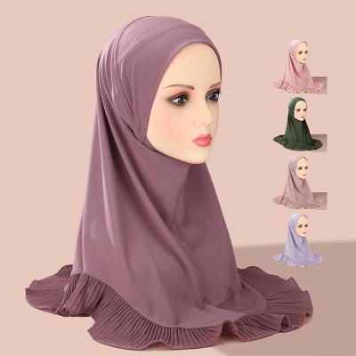 China Simple solid color 2023 New Islamic Headband Single Layer Ruffle Polyester Musulman Women's Robe Covering Solid Color Comfortable Hat for sale