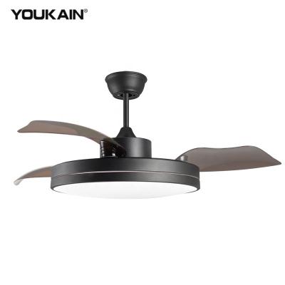 China Slim Design/Retractable Blades/AC Acrylic Shade Silent Home Decor Retractable Led Blade Invisible Lighting Ceiling Fan Light 42 Inch à venda