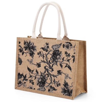 China Cheap Custom Natural Foldable Reusable Purchasing Burlap Handled Tote Bag Jute Handbag Canvas Logo Printed Eco Bag Recycle for sale