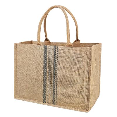 China Custom Recyclable Cheap Handled Jute Fleece Handbag Environmental Protection Jute Foldable Shopping Bag for sale