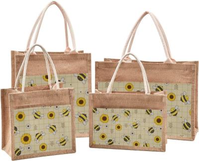 China Reusable Raw Canvas Bag Handled Burlap Sail Travel Picnic Lovely Bee Sunflower Wholesale Handbag for sale