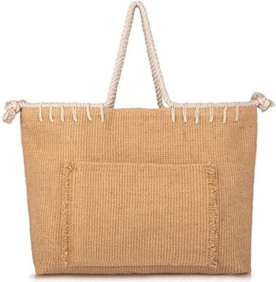 China Wholesale handled customized printed reusable zippered environmental protection jute handbag beach bag for sale