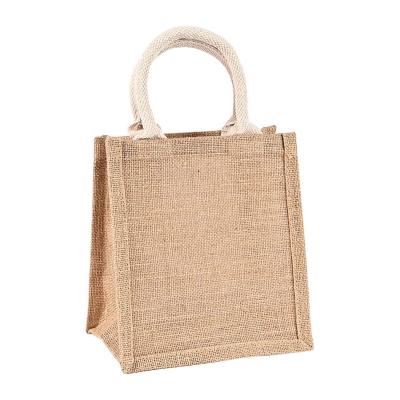 China Wholesale Customized Handled Hessian Jute Storage Sack Single Portable Portable Lunch Box Bag Waterproof Tote Bag for sale