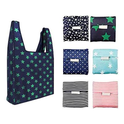 China Wholesale Portable Nylon Folding Shopping Bag Reusable Folding Bag Washable Polyester Tote Bag With Printing Logo for sale