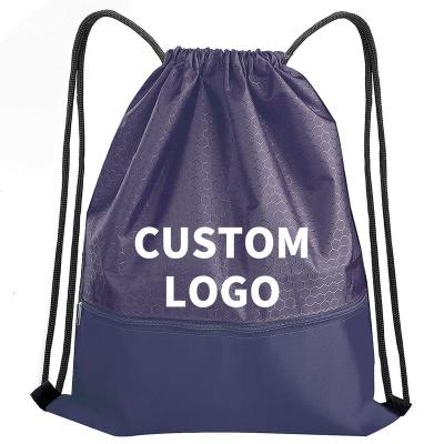 China Big Logo Waterproof Promotional Backpack Customizable Washable Nylon Drawstring Sports Bags Bags Recycled Polyester Bags for sale