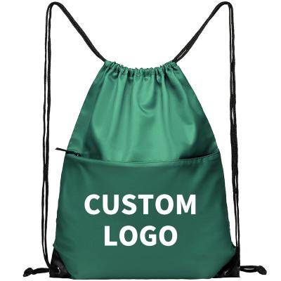 China Large Capacity Drawstring Waterproof Portable Nylon Polyester Drawstring Bags Promotional Foldable Backpack With Logo for sale