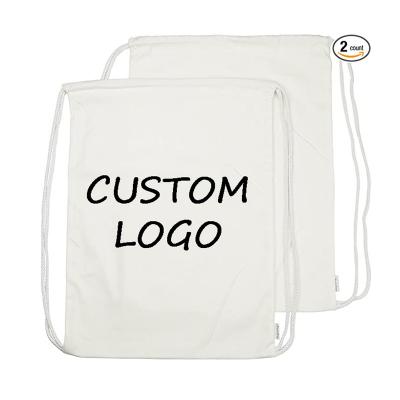 China Custom Promotional LOGO Waterproof Ties Cotton Drawstring Bag Tote Bag White Plain Weave Drawstring Bag for sale