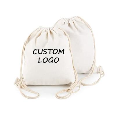 China Fashion hot sale factory wholesale eco-friendly canvas cotton drawstring bags printed white drawstring bag for sale