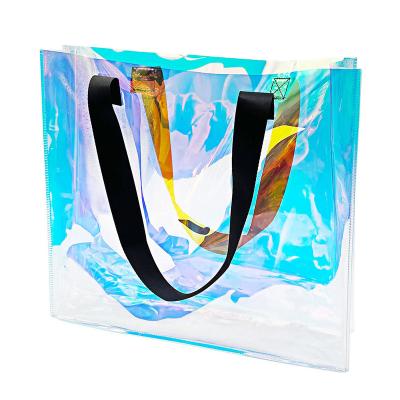 China Fashion Handled Sports Fails Bag Hologram Transparent Holographic Iridescent PVC Shopping Bag Laser Clear Handbag Tote Bag for sale