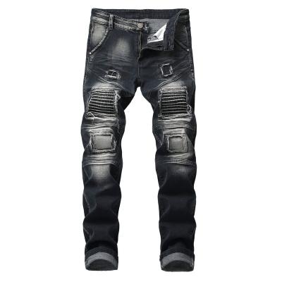 China New QUICK DRY Mens Black Biker Jeans Ripped Slim Fit Men's Hip Hop Jeans Motorcycle Zipper High Quality Pants Denim for sale