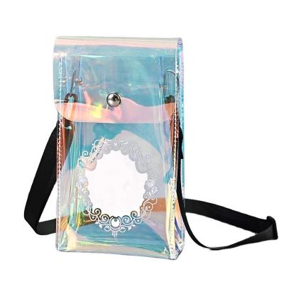 China Colored Laser Transparent Laser Belt Button PVC Colored Shoulder Laser Bag Statics Ins. Hanging Bag for sale