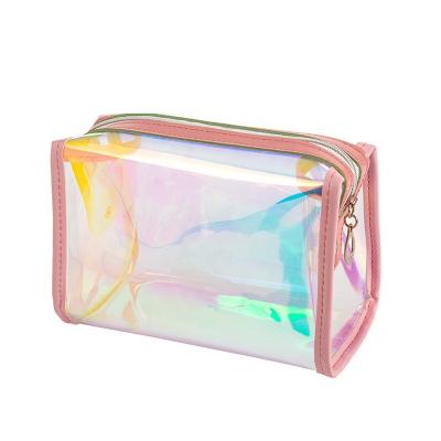 China Safety Laser Bag Packaging Portable Magic Laser Storage Cosmetic Bag PVC White Color Wash Bag for sale