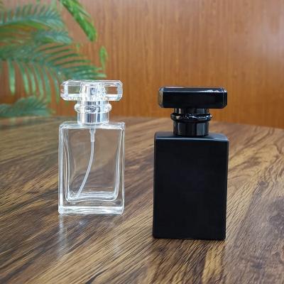 China 30ml 50ml Cosmetic Rectangle Matte Refillable Glass Perfume With Pump Aluminum Cap Empty Spray Perfume Bottles for sale