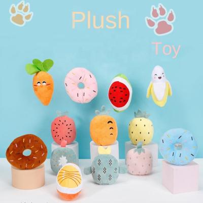 China Cute Stocked Novelty Goods Stuffed Fruit Donut Plants Sounding Pet Toy Durable Soft Pet Plush Squeaky Toy For Pet Toys for sale