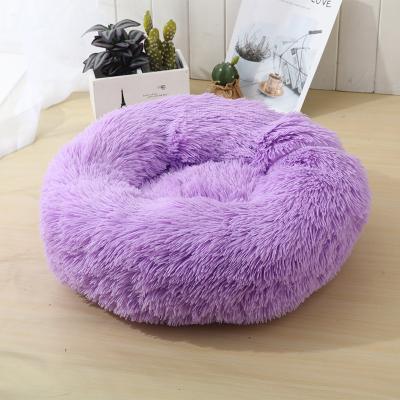 China Dogs Customized Comfortable Washable Soft Donut Cat Dog Bed, Luxury Faux Fur Plush Warm Round Fluffy Pet Bed for sale