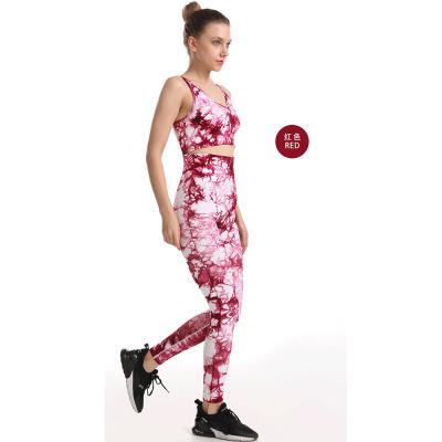 China 90% Breathable Seamless Nylon 10% Spandex Tie Dye Elastic Bra And Waistband High Lift Yoga Legging Sets for sale