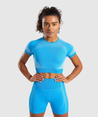 China 2020 Hotsell Gym Utra Shorts Sleeve Crop Top 3 Anti-Static Color Combination Spring Best Selling Shiny Yoga Tops Lady Fitness T-SHIRT for sale