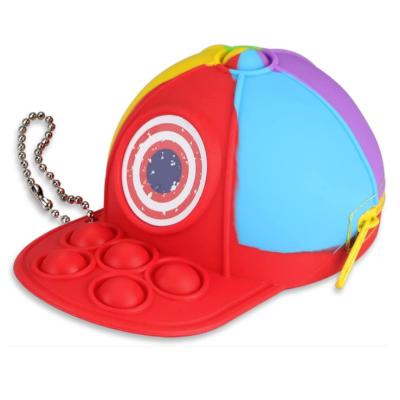 China New Silicone Stress Reliever Pop Wallet Bag Push Up Bubble Noise Bouncing Person Baseball Hat Bag Sensory Toys With Key Chain For Kids for sale