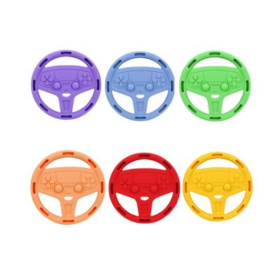 China Toy Amazon New Silicone Baby Soft Chew Teether Toys Cute Steering Wheel Brush Teething Toys for sale