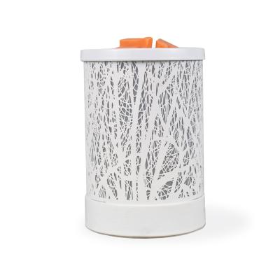 China Indoor Essential Oil Burner Cast Metal Woodland Design Wax Oil Diffuser Forest Lamp Wax Warmer for sale