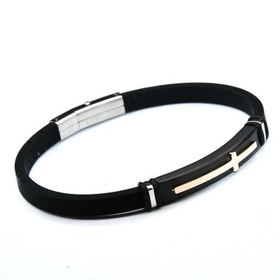 China New Product Charm Stainless Steel Black Men's Simple Style Punk Bracelet Men's Silicone Bracelet for sale