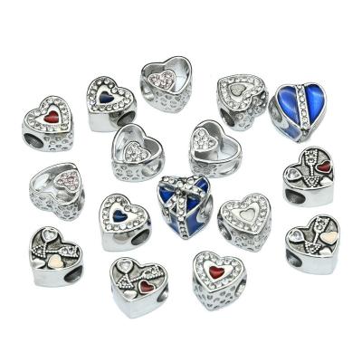 China For Bracelet Making Zircon Setting Color Enamel Various Stainless Steel Hollow Out Heart Shape 4mm Big Hole European Beads For Bracelet Making for sale